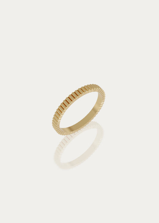 Packshot of the Bubble Line Ring 2mm by Presiada, a modern 14K or 18K gold band with a sculptural bubble texture. A bold yet playful design, perfect as a wedding band or statement piece.