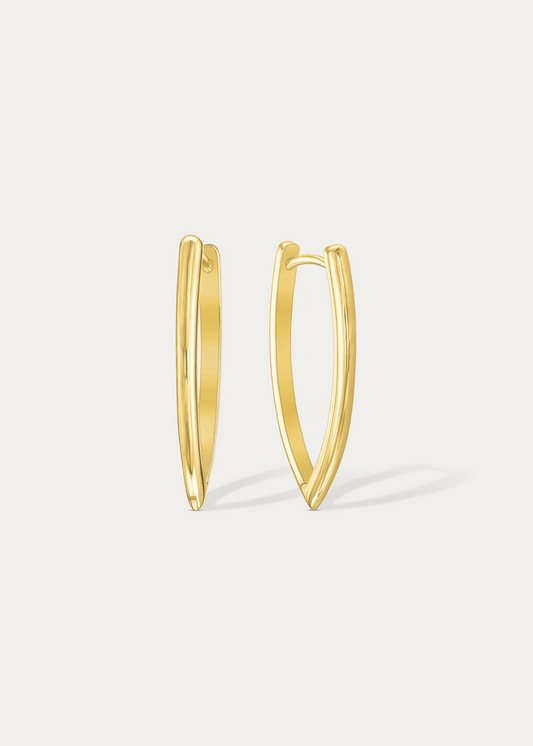 Large Jane Hoops in 14K or 18K gold by Presiada – sculptural marquise-shaped earrings with bold elegance.