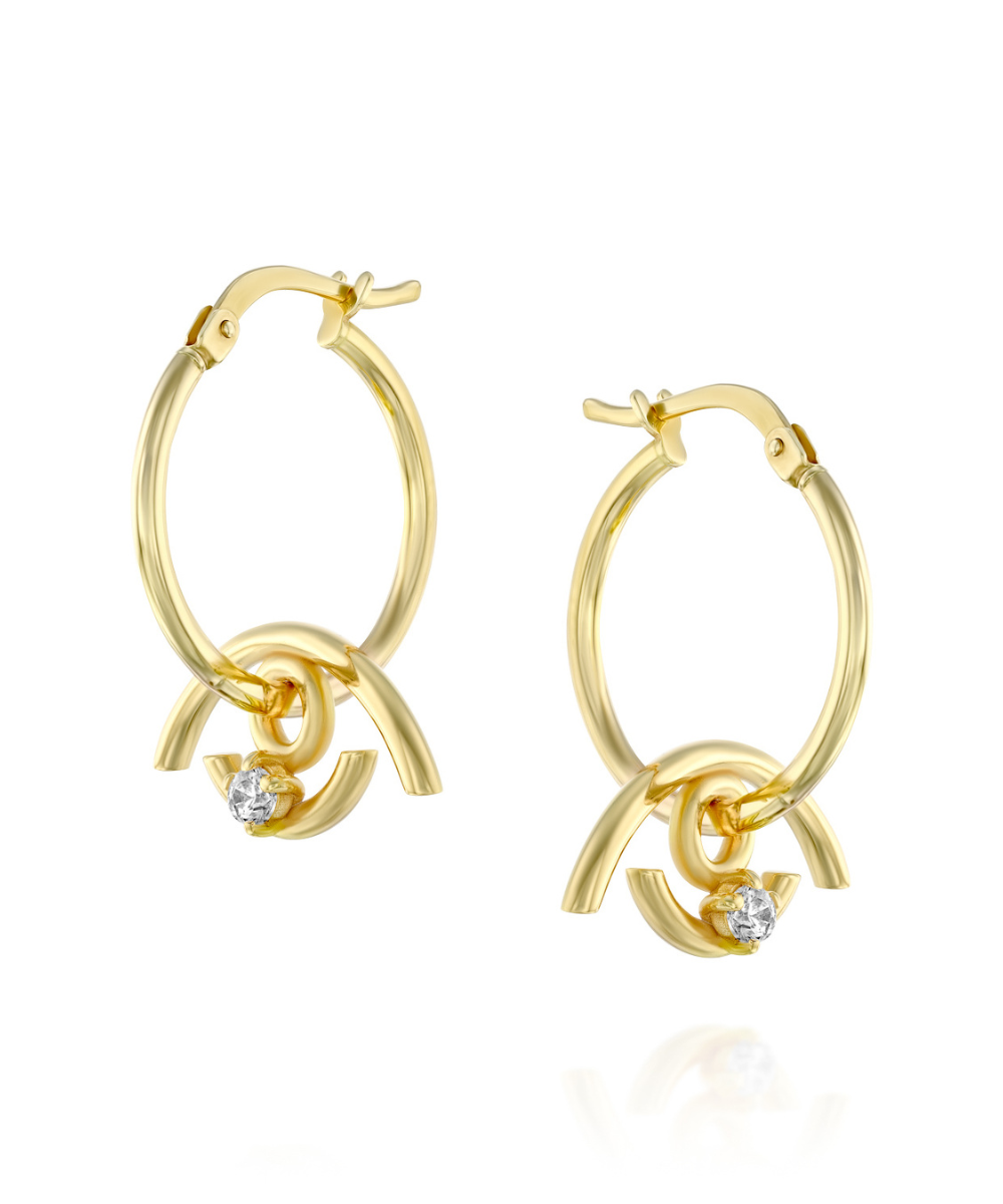 Presiada Jewelry - Side view of HIBA Hoops, showcasing their elegant silhouette and the intricate details of the eye charm, a symbol of protection and good luck.